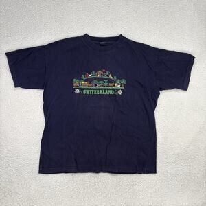 Vintage Switzerland Embroidered Shirt Large Swiss Styled Ronweil 90s